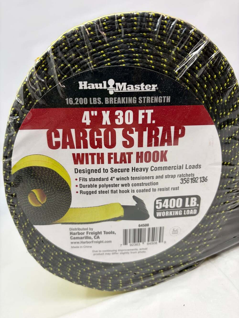 Lot of 2-Haul-Master 4" x 30' Cargo Strap with Flat Hook, 5400 Lb. Strength new